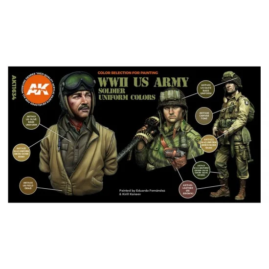 AK Interactive AK-11634 Acrylic Paint (3rd Generation) Set for Figures - WWII US Uniforms 3G (6x 17ml)