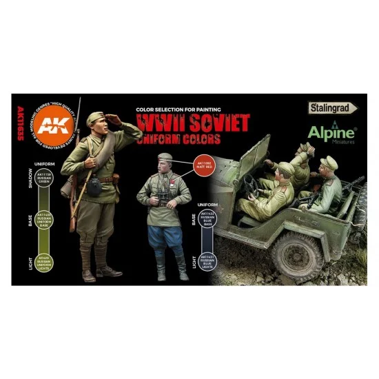 AK Interactive AK-11635 Acrylic Paint (3rd Generation) Set for Figures - WWII Soviet Uniform Colours 3G (6x 17ml)