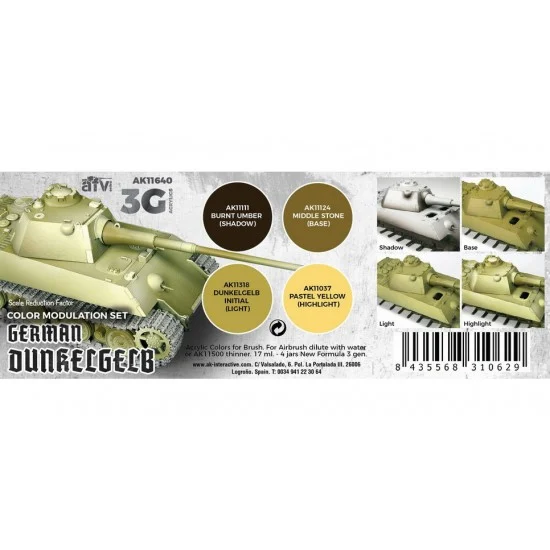 AK Interactive AK-11640 Acrylic Paint (3rd Generation) Set for AFV - Modulation German Dunkelgelb 3G (4x 17ml)