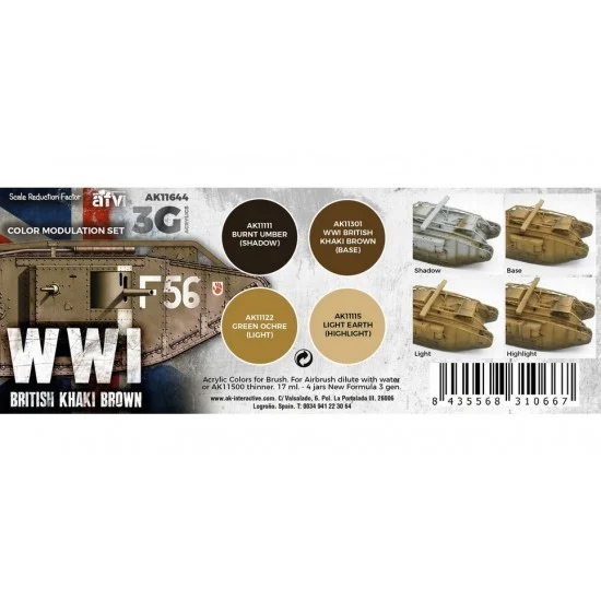 AK Interactive AK-11644 Acrylic Paint (3rd Generation) Set for AFV - WWI Modulation British Colours 3G (4x 17ml)