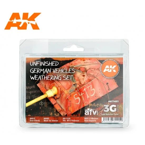 AK Interactive AK-11651 Acrylic Paint (3rd Generation) Set for AFV - Unfinished German Vehicles Weathering 3G