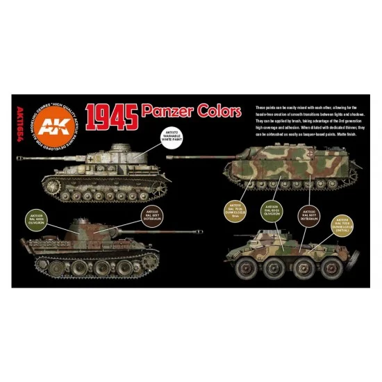 AK Interactive AK-11654 Acrylic Paint (3rd Generation) Set for AFV - 1945 German Late Colours 3G (6x 17ml)