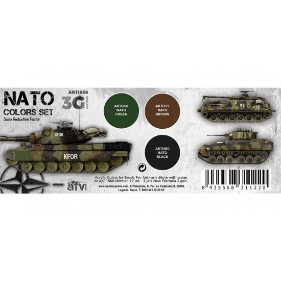 AK Interactive AK-11658 Acrylic Paint (3rd Generation) Set for AFV - Nato Colours 3G