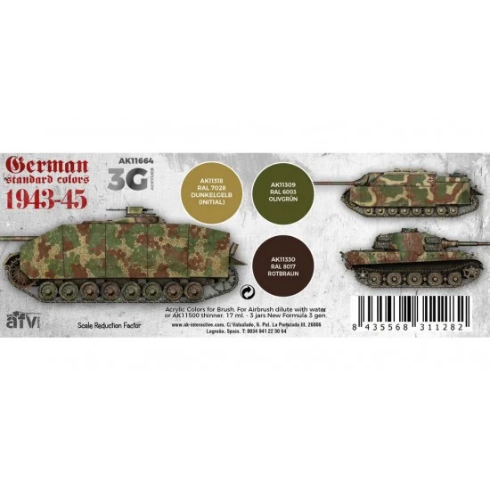 AK Interactive AK-11664 Acrylic Paint (3rd Generation) Set for AFV - German Standard 44-45 Combo 3G (3x 17ml)