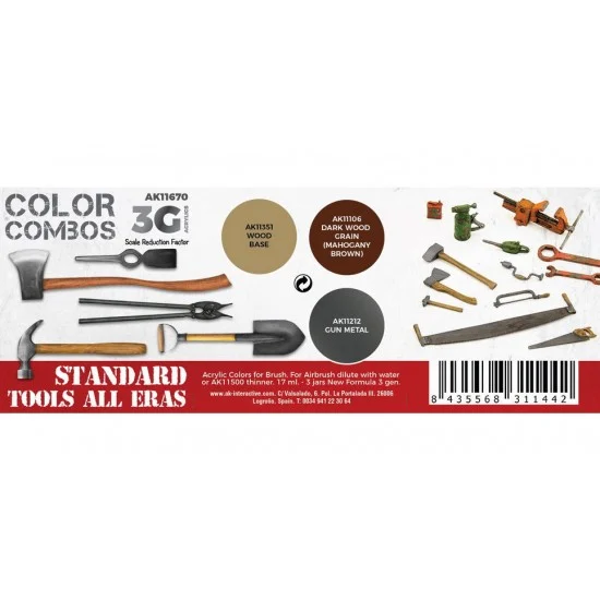 AK Interactive AK-11670 Acrylic Paint (3rd Generation) Set for AFV - Standard Tools All Eras Combo 3G (3x 17ml)