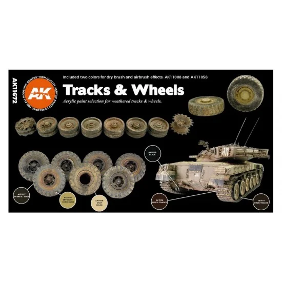 AK Interactive AK-11672 Acrylic Paint (3rd Generation) Set for AFV - Tracks and Wheels (6x 17ml)
