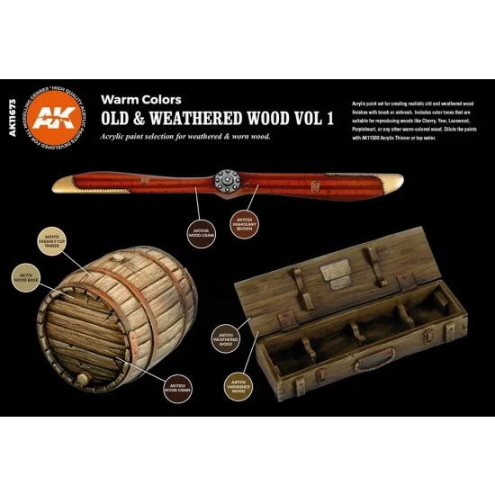 AK Interactive AK-11673 Acrylic Paint (3rd Generation) Set - Old & Weathered Wood Vol. 1 (6x 17ml)