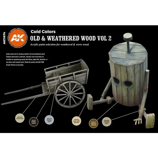 AK Interactive AK-11674 Acrylic Paint (3rd Generation) Set - Old & Weathered Wood Vol. 2 (6x 17ml)