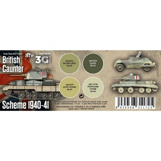 AK Interactive AK-11676 Acrylic Paint (3rd Generation) Set for AFV - British Caunter Scheme 1940-1941 (4x 17ml)