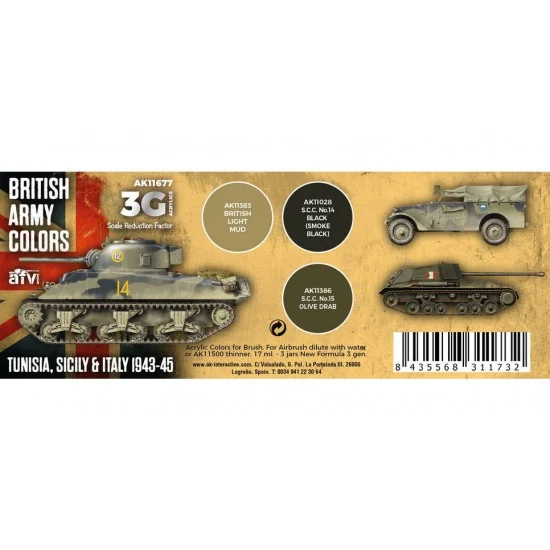 AK Interactive AK-11677 Acrylic Paint 3rd Generation Set for AFV British Colours Tunisia Sicily & Italy 1943-45