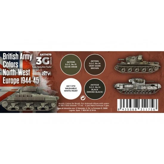 AK Interactive AK-11679 Acrylic Paint 3rd Generation Set for AFV British Army Colours North-West Europe 1944-45