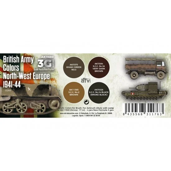 AK Interactive AK-11680 Acrylic Paint (3rd Generation) Set for AFV British Army Colours Europe 1941-44 (4x 17ml)