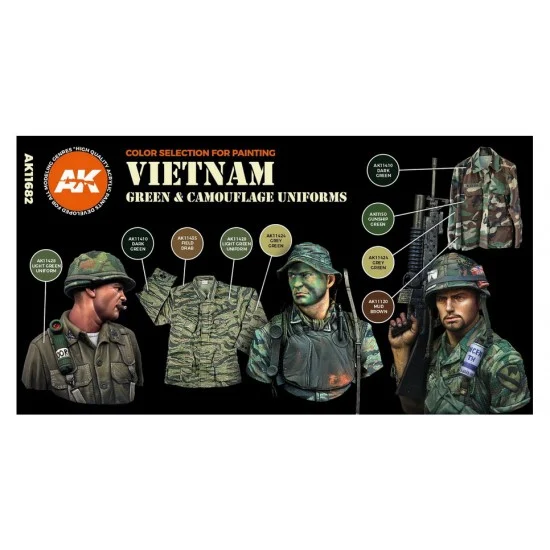 AK Interactive AK-11682 Acrylic Paint (3rd Generation) Set for AFV Vietnam Green & Camouflage Colours 3G (6x17ml)