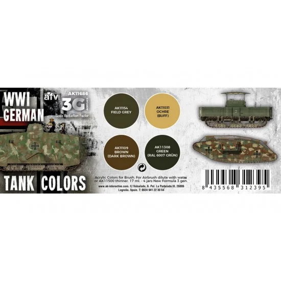 AK Interactive AK-11686 Acrylic Paint (3rd Generation) Set for AFV - WWI German Tank Colours (4x 17ml)