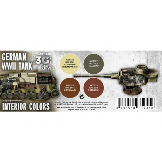 AK Interactive AK-11688 Acrylic Paint (3rd Generation) Set for AFV - WWII German Tank Interior Colours (4x 17ml)