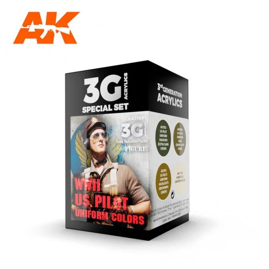 AK Interactive AK-11691 Acrylic Paint 3rd Gen set for Aircraft - WWII US Uniform Colours (4x 17ml)