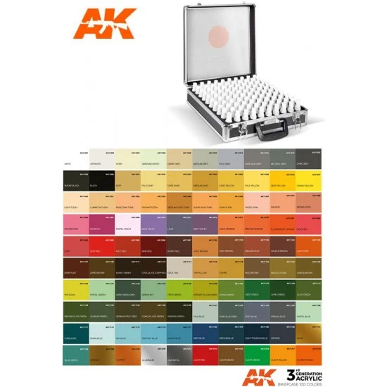 AK Interactive AK-11702 Metallic Briefcase with 3rd Generation Acrylics (100 Colours)