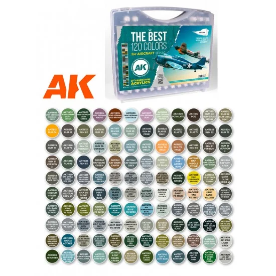 AK Interactive AK-11706 Plastic Briefcase w/3rd Generation Acrylics Paints #Aircraft Series (120 colours, 17ml each)
