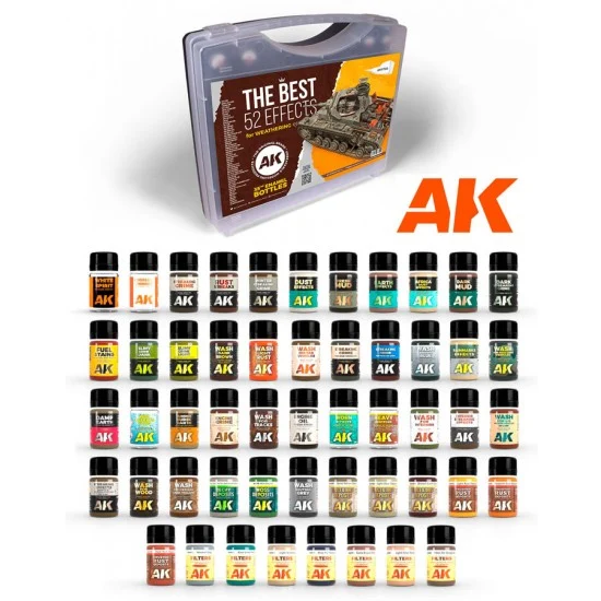 AK Interactive AK-11708 Enamel Paint Set Plastic Briefcase - The Best 52 Effects for Weathering (52 jar x 35ml)