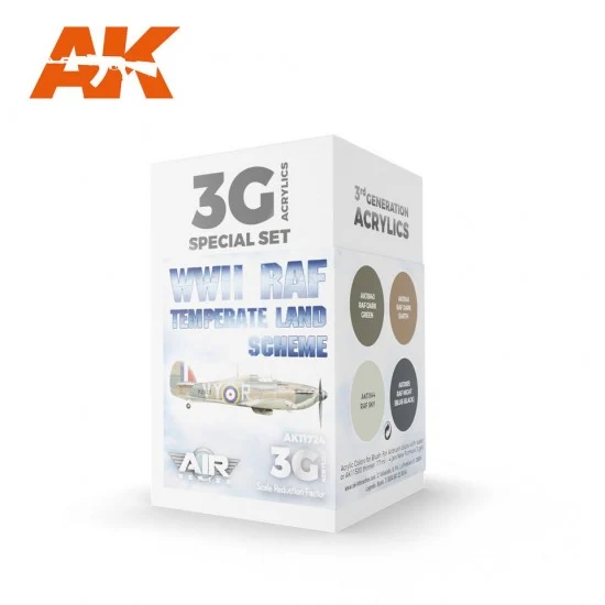 AK Interactive AK-11724 Acrylic Paint 3rd Gen set for Aircraft - WWII RAF Temperate Land Scheme (4x 17ml)