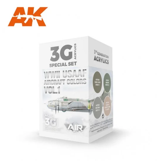 AK Interactive AK-11732 Acrylic Paint 3rd Gen set for Aircraft - WWII USAAF Aircraft Colours Vol.1 (4x 17ml)