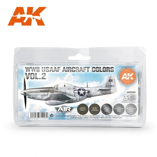 AK Interactive AK-11733 Acrylic Paint 3rd Gen set for Aircraft - WWII USAAF Aircraft Colours Vol.2