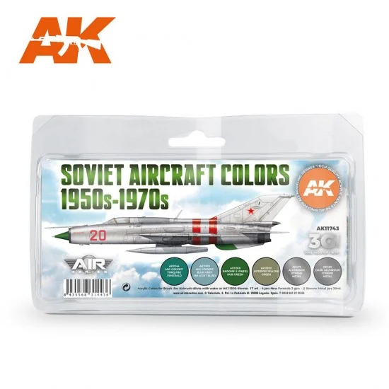 AK Interactive AK-11743 Acrylic Paint 3rd Gen set for Aircraft - Soviet Aircraft Colours 1950s-1970s (8x 17ml)