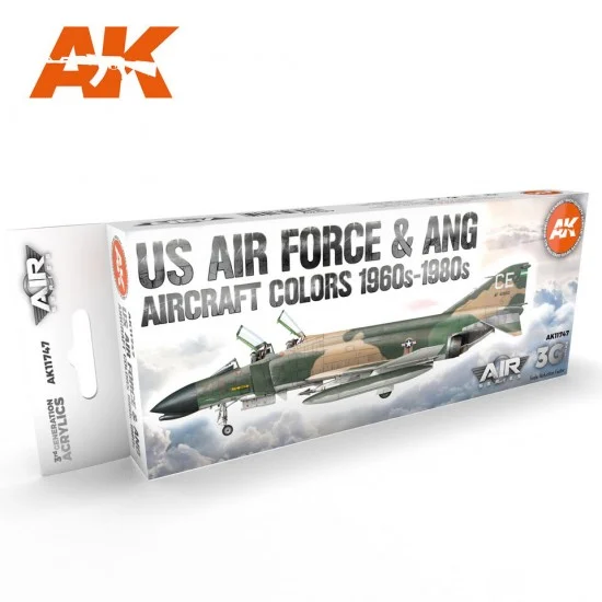 AK Interactive AK-11747 Acrylic Paint 3rd Gen set for Aircraft - USAF & ANG Aircraft 1960s-1980s (8x 17ml)