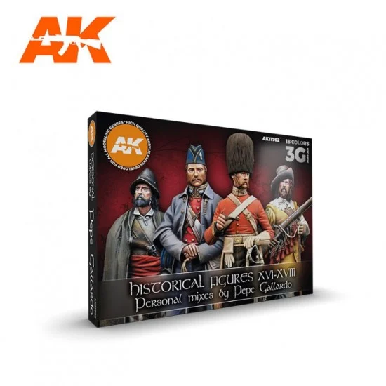 AK Interactive AK-11762 Acrylic 3rd Gen. Paints Signature Set - Hystorical Figures S. XVI-XVIII By Pepe Gallardo
