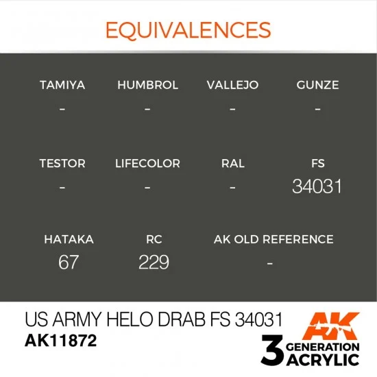 AK Interactive AK-11872 Acrylic Paint 3rd Gen for Aircraft - US Army Helo Drab FS 34031 (17ml)