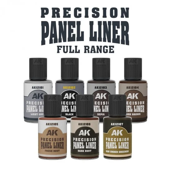 AK Interactive AK-12100 Precision Paneliner Enamel Paints (7x 30ml)