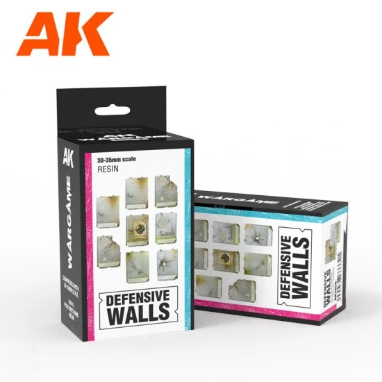 AK Interactive AK-1356 Defensive Walls Set Wargame (Resin, 30-35mm)