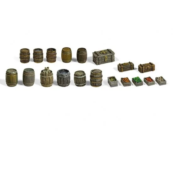 AK Interactive AK-1366 Wargame Resin Scenery - Barrels & Boxes (30-35mm Scale)