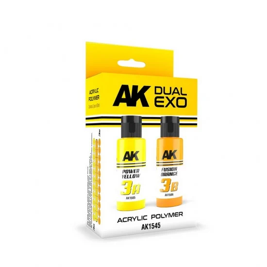 AK Interactive AK-1545 Acrylic Paint Set - Dual Exo #Power Yellow & Fusion Orange (2x 60ml) for Gunpla/Sci-Fi