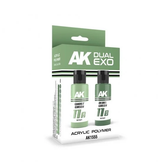 AK Interactive AK-1555 Acrylic Paint Set - Dual Exo #Ghost Green & Rebel Green (2x 60ml) for Gunpla/Sci-Fi