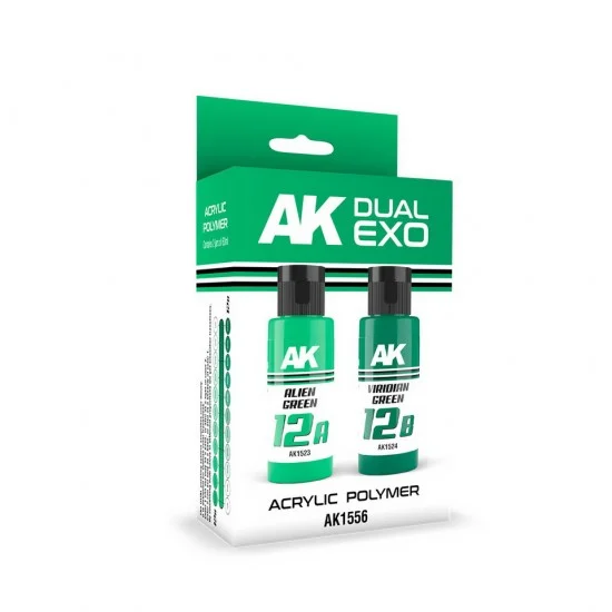 AK Interactive AK-1556 Acrylic Paint Set - Dual Exo #Alien Green & Viridian Green (2x 60ml) for Gunpla/Sci-Fi