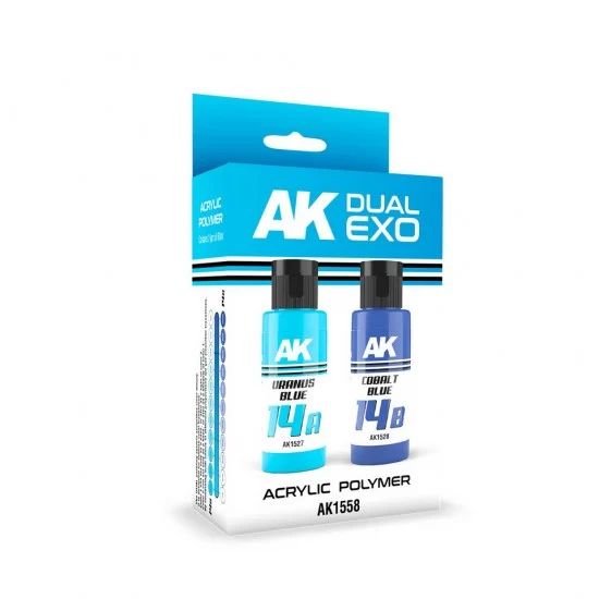AK Interactive AK-1558 Acrylic Paint Set - Dual Exo #Uranus Blue & Cobalt Blue (2x 60ml) for Gunpla/Sci-Fi