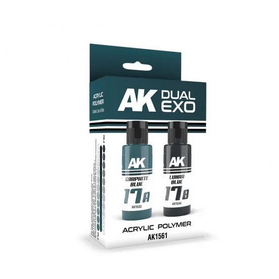 AK Interactive AK-1561 Acrylic Paint Set - Dual Exo #Graphite Blue & Lunar Blue (2x 60ml) for Gunpla/Sci-Fi