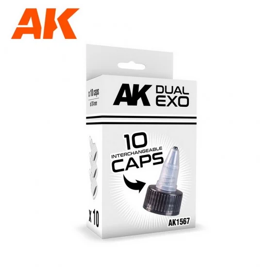 AK Interactive AK-1567 10 Interchangeable Caps (24mm diameter) for AK DUAL EXO range Bottles