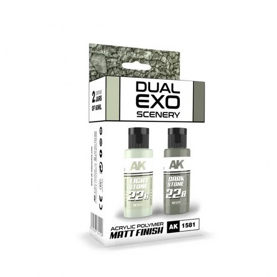 AK Interactive AK-1581 Acrylic Paint Set - Dual Exo Scenery #Light & Dark Stone (2x 60ml, matte finish)
