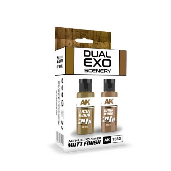 AK Interactive AK-1583 Acrylic Paint Set - Dual Exo Scenery #Light & Dark Wood (2x 60ml, matte finish)