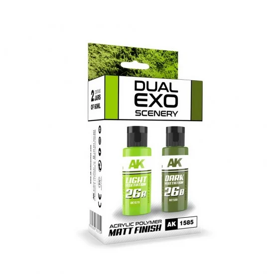 AK Interactive AK-1585 Acrylic Paint Set - Dual Exo Scenery #Light & Dark Vegetation (2x 60ml, matte finish)