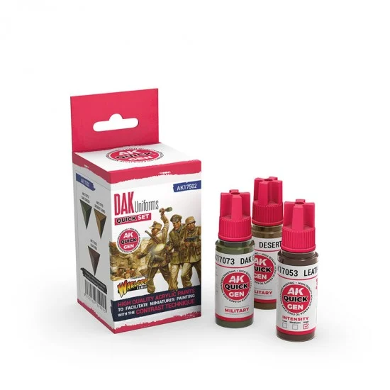 AK Interactive AK-17502 Acrylic Colour set for Contrast Painting - Quick Gen #Dak Uniforms (3x 18ml)