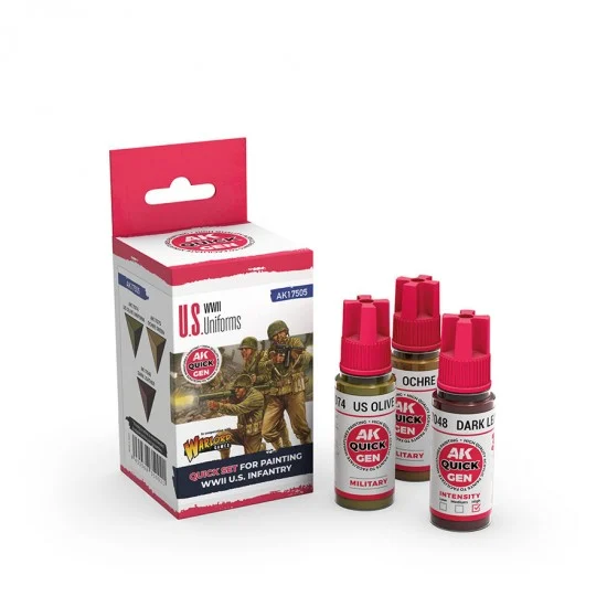 AK Interactive AK-17505 Acrylic Colour set for Contrast Painting - Quick Gen #US Uniforms (3x 18ml)