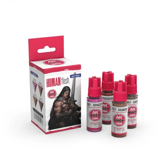 AK Interactive AK-17506 Acrylic Colour set for Contrast Painting - Quick Gen #Human Flesh (4x 18ml)