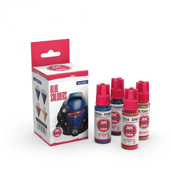AK Interactive AK-17516 Acrylic Colour set for Contrast Painting - Quick Gen #Blue Soldiers (4x 18ml)