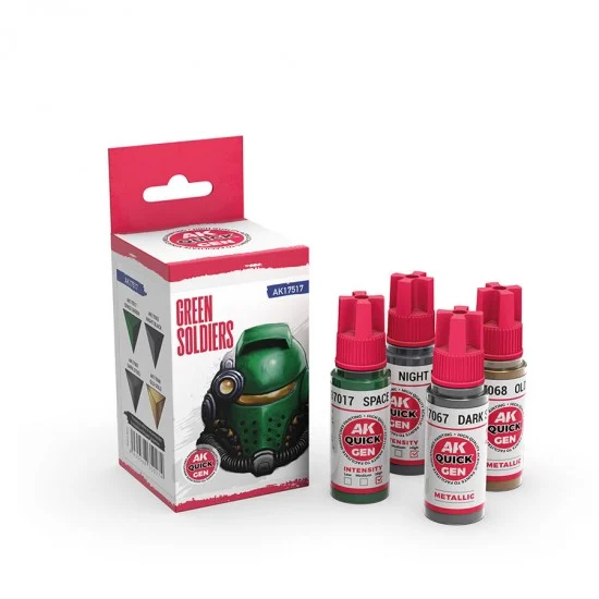AK Interactive AK-17517 Acrylic Colour set for Contrast Painting - Quick Gen #Green Soldiers (4x 18ml)