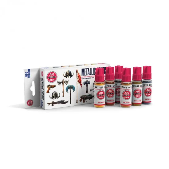 AK Interactive AK-17522 Acrylic Colour set for Contrast Painting - Quick Gen #Metallics (6x 18ml)