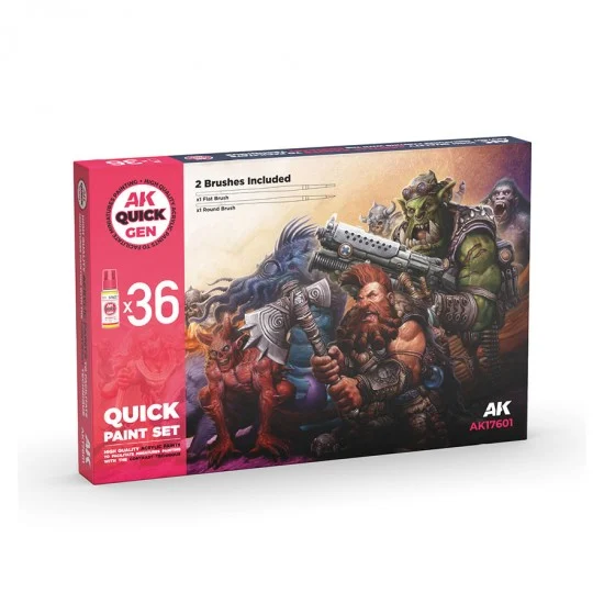 AK Interactive AK-17601 Acrylic Colour set for Contrast Painting - Quick Gen (36x 18ml and 2 brushes)
