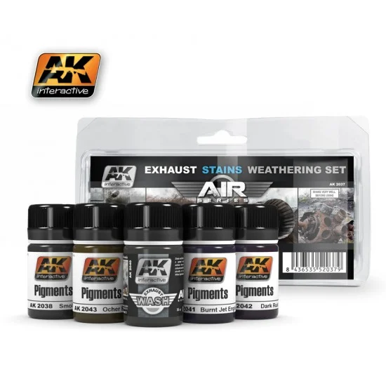 AK Interactive AK-2037 Aircraft Exhausts Stains Weathering Set (35ml x 5)
